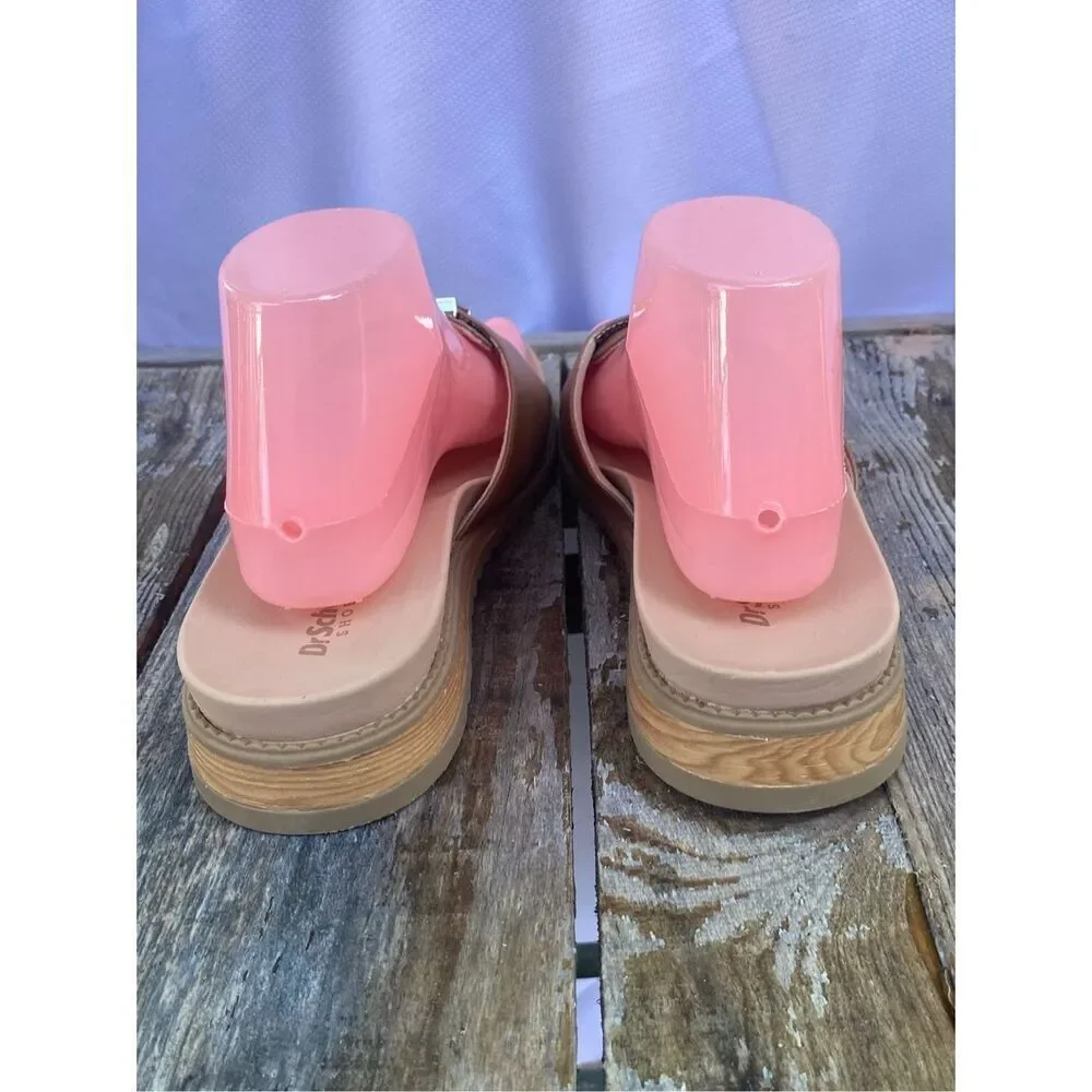 Dr. Scholl’s Island Icon Tan Slide Sandals Gold Buckle Women’s Size 8.5W